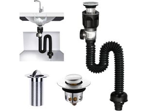 Suite égouttoir de bonde de lavabo, siphon lavabo, bonde de lavabo sans trop plein, extensible de 300-955 mm pour la salle de bain