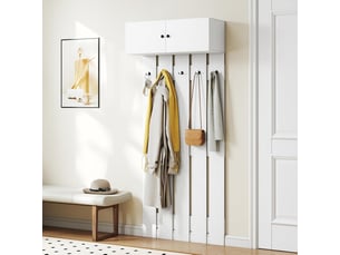Porte-manteau mural, patère murale entrée rangement avec 5 crochets et armoire à 2 portes, étagère murale supérieure pour chambre (blanc)