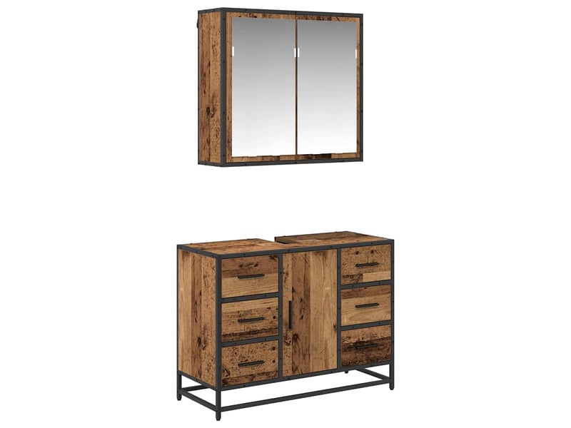  Ensemble de mobilier de salle de bain 2 pc bois ancien cf64019  - Conforama A