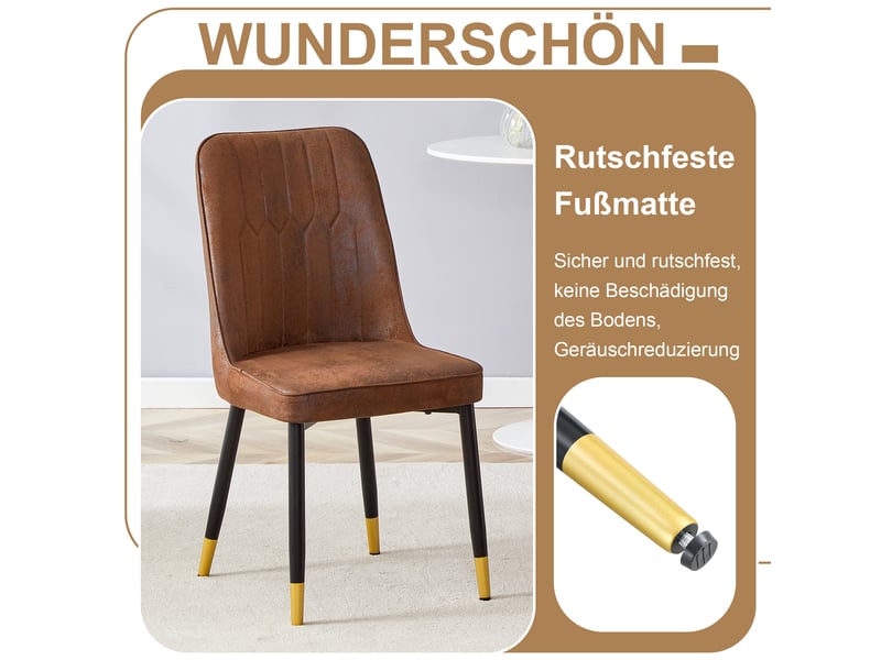  Ensemble table et chaises avec 1 table et 4 chaises  - étagère en verre - mdf, métal et tissu - marron et noir  - Conforama E