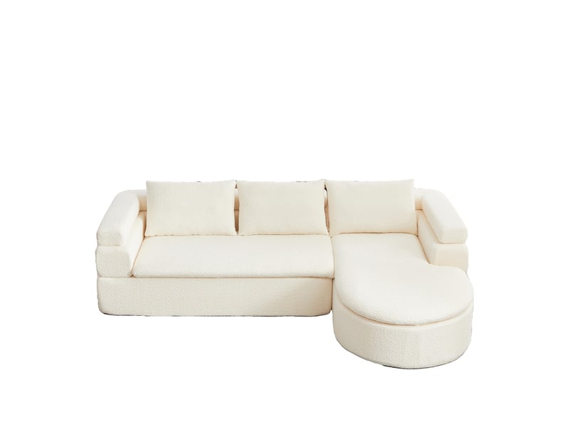 Canapé d'angle - 260 x 170 x 65 cm - canapé de salon divan lounge design l-formé en chenille - blanc crème  - Conforama A