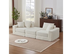 Canapé d'angle modulaire sans cadre, convertible en 3 configurations, velours côtelé, antidérapant, pour salon, blanc