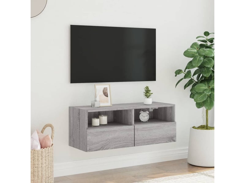  Meuble tv - banc tv - meuble de rangement mural sonoma gris 80x30x30 cm bois d'ingénierie  - Conforama C