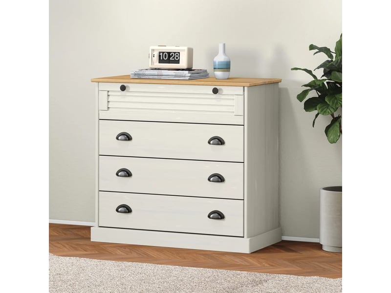  Commode, armoire à tiroirs bureau vigo blanc 80x40x76 cm bois massif de pin  - Conforama B
