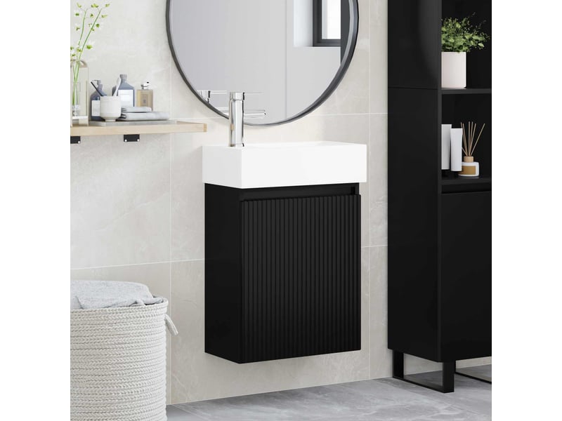  Meuble de rangement salle de bain avec robinet noir 45.5x22.5x84 cm shl9736  - Conforama B
