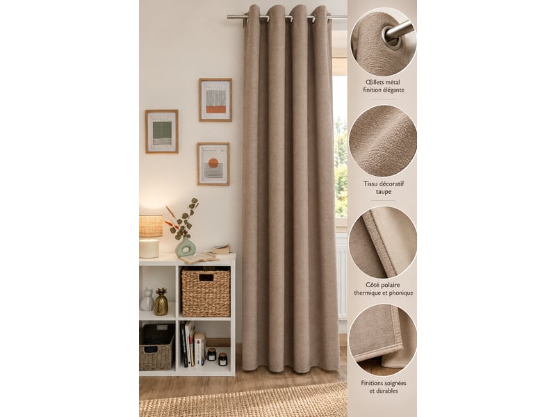Rideau occultant phonique et thermique 140 x 240 cm osiris taupe 15674 - Conforama B