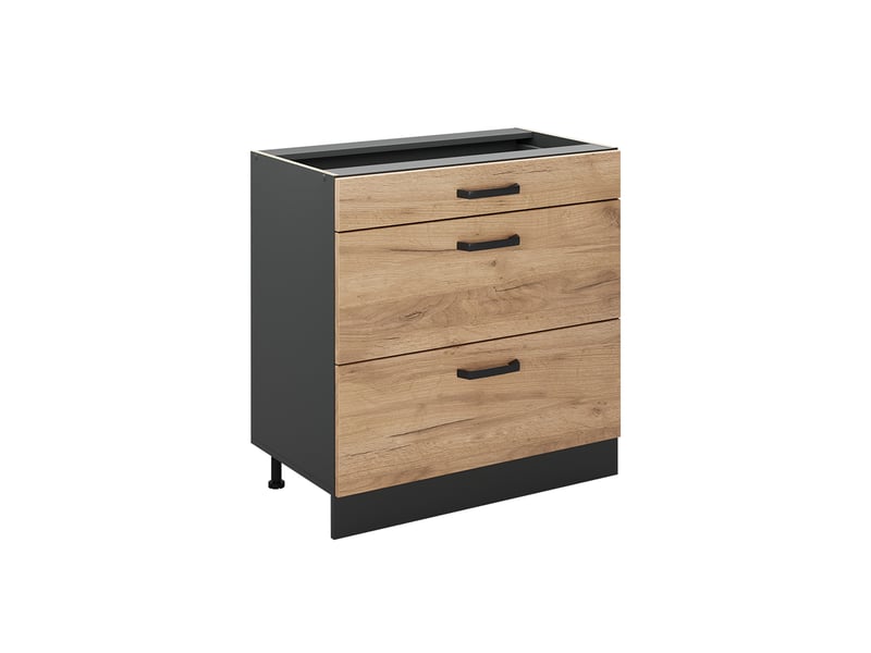  Vicco meuble cuisine, chêne doréanthracite, 80cm avec 3 tiroirs sans plan de travail  - Conforama A