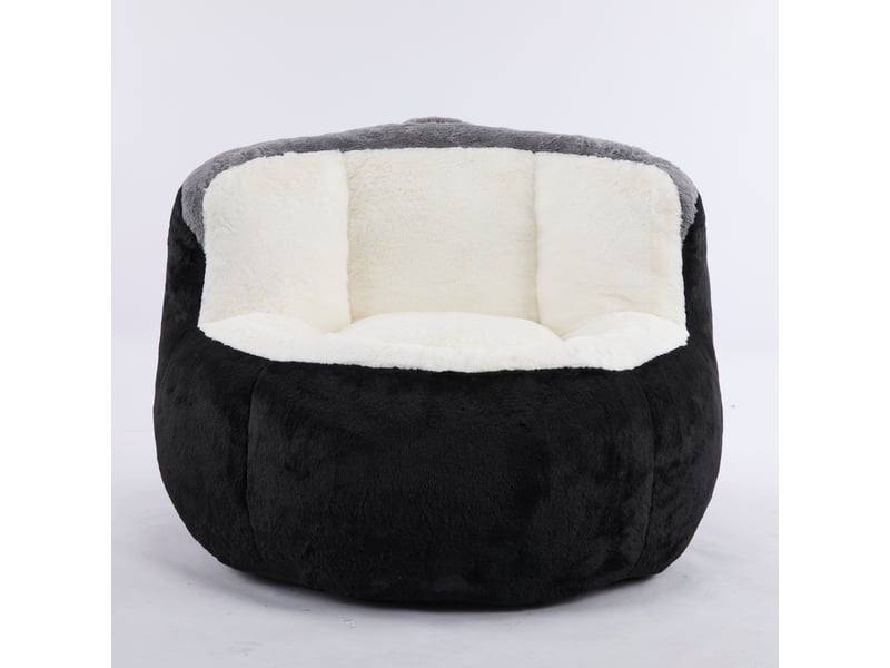  Pouf géant en fausse fourrure noir, blanc et gris, rembourrage mousse  - Conforama A