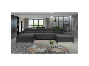 Canapé d'angle droit fixe MEUBLORAMA 5 places Polyester gris avec coffre de rangement