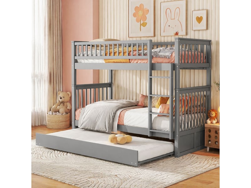  Lit superposé 90x200 cm avec lit gigogne en bois gris  - Conforama B