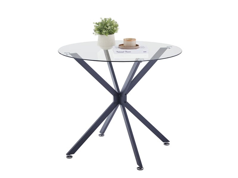  Table de salle à manger ronde pour 1 à 4 personnes avec plateau en verre trempé et pieds métalliques noirs 80 cm  - Conforama A