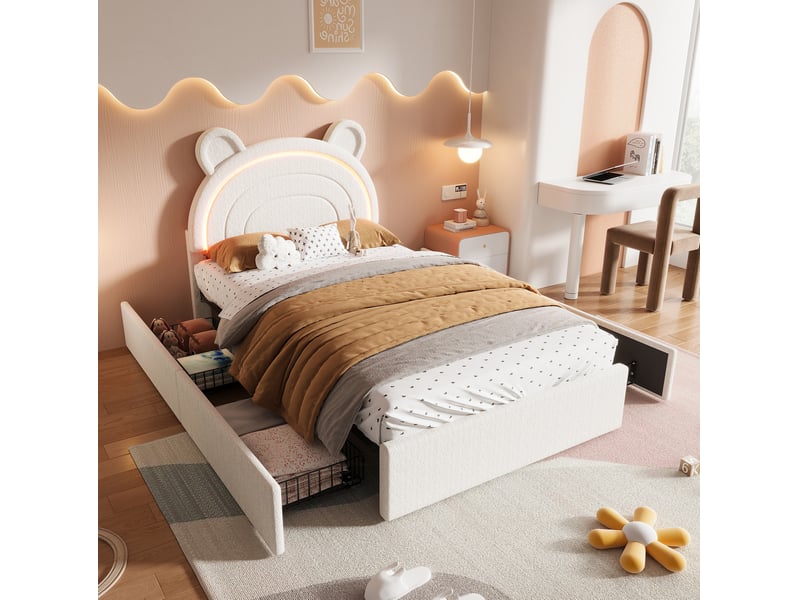  Lit enfant 90x200 avec 4 tiroirs et led pilotée par application evryae  - Conforama C