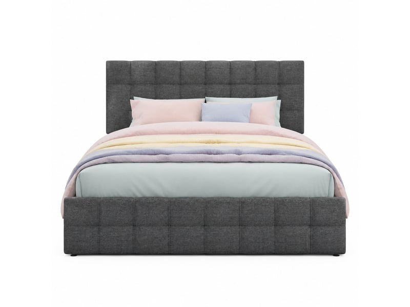  Lit coffre 140x200 cm avec 4 tiroirs, tête de lit réglable, gris en lin  - Conforama A