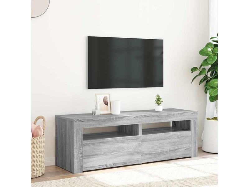 Meuble tv - banc tv - meuble de rangement avec lumières led sonoma gris 120x35x40 cm  - Conforama B