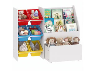 Meuble rangement enfant rangement jouets enfant 6 bacs amovibles et grand coffre à roulettes 100x30x80cm multicolore