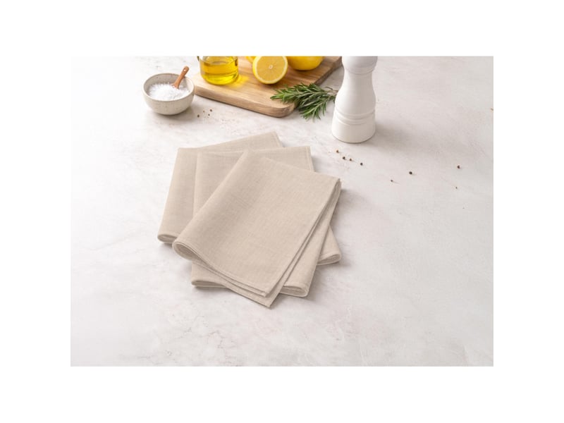  Lot de 3 serviettes de table en coton 45x45 cm chambray rose, par soleil d'ocre  - Conforama A