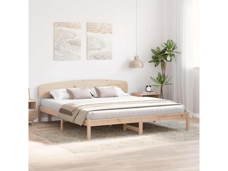  Lit double- lit adulte -  cadre de lit avec tête de lit naturel 200 x 200 cm pin massif  - Conforama B