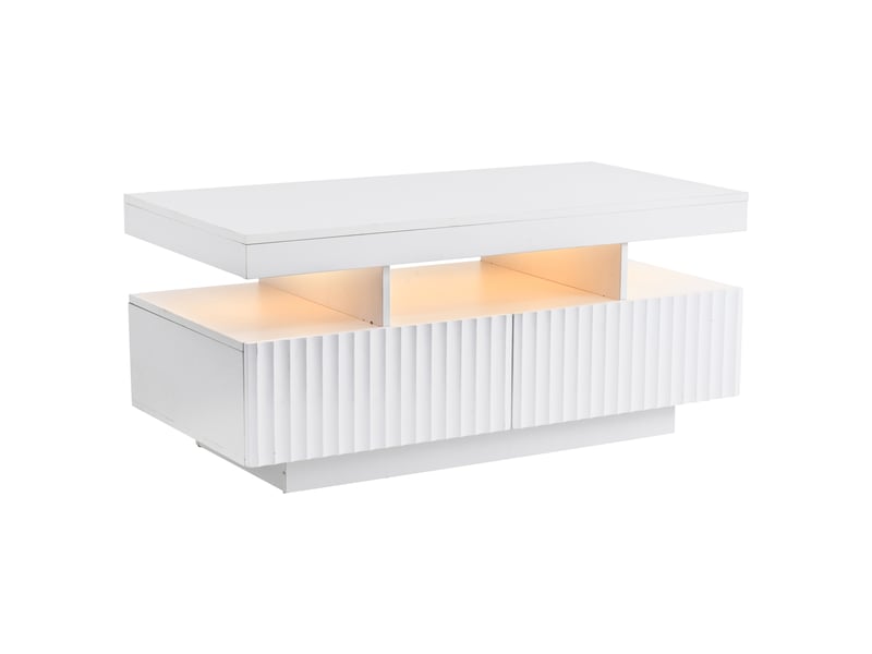 Table basse avec éclairage led 100x50x45 cm 2 tiroirs rayures verticales blanc - Conforama R