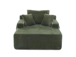 Canapé en velours côtelé beige, design élégant avec coussins doux et poches de rangement