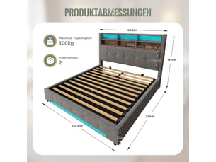 Lit coffre 160x200 cm, lit double, rangement hydraulique, led, velours gris foncé, usb et usb-c