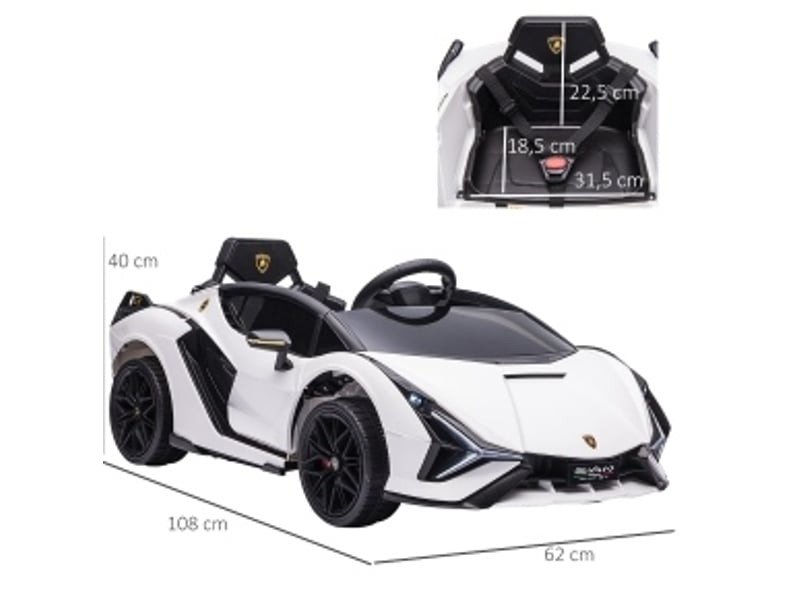  Voiture électrique enfant lamborghini sian 108x62x40 cm 12 v avec télécommande métal blanc  - Conforama D
