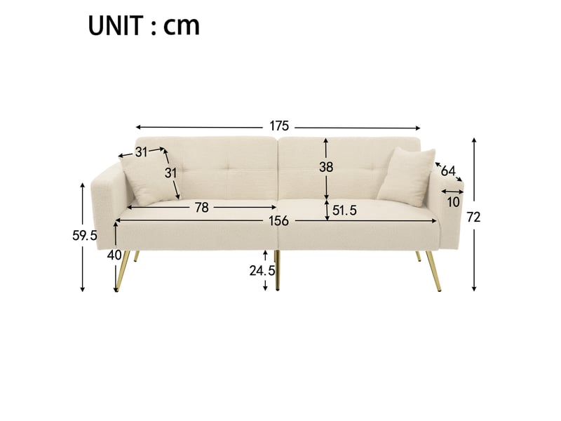  Canapé droit convertible 2 places en tissu bouclette beige, dossier réglable et poches latérales pratiques  - Conforama C