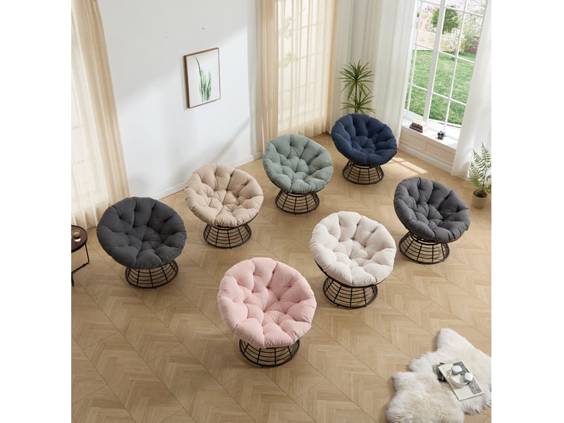  Fauteuil papasan pivotant 360° ø92 x h67 cm – bleu marine et marron – coussin épais, acier et rotin pe  - Conforama B