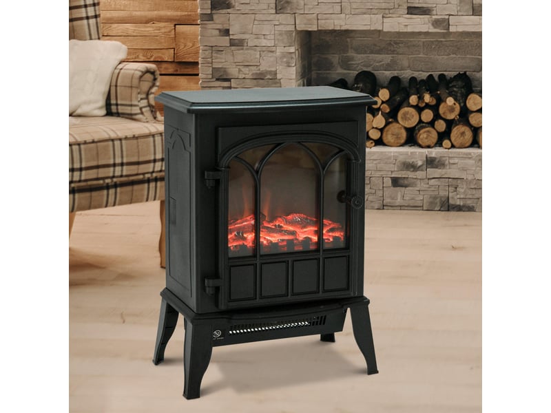  Cheminée électrique sur pied noire 10002000 w, effet flamme led réglable  - Conforama C