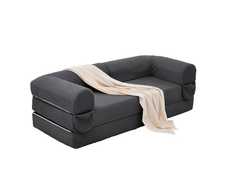  Canapé convertible 2 places en lit double  - accoudoirs rembourrés, tissu côtelé gris  - Conforama A
