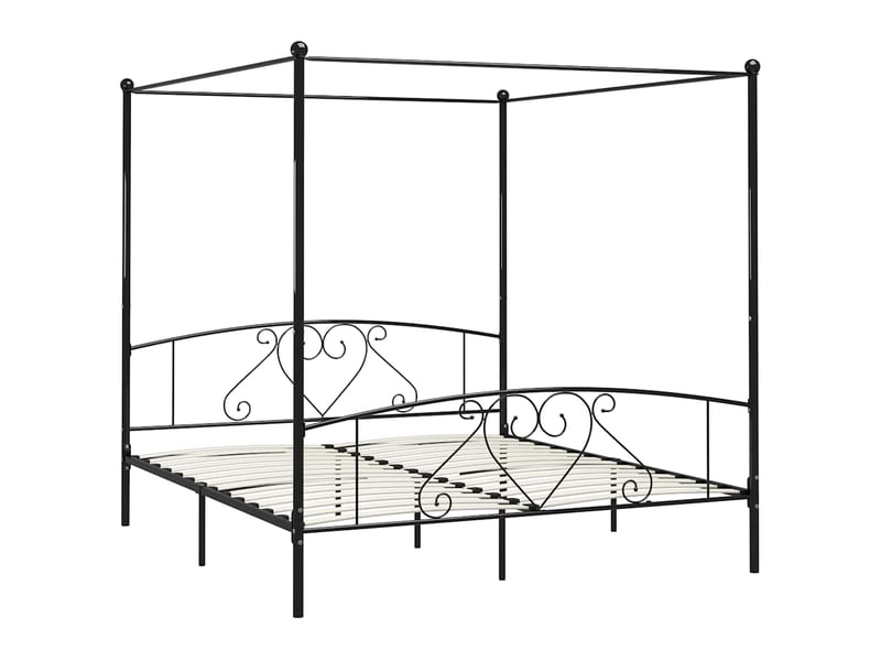  Lit double- lit adulte -  cadre de lit sans matelas avec baldaquin noir 200x200 cm métal  - Conforama A