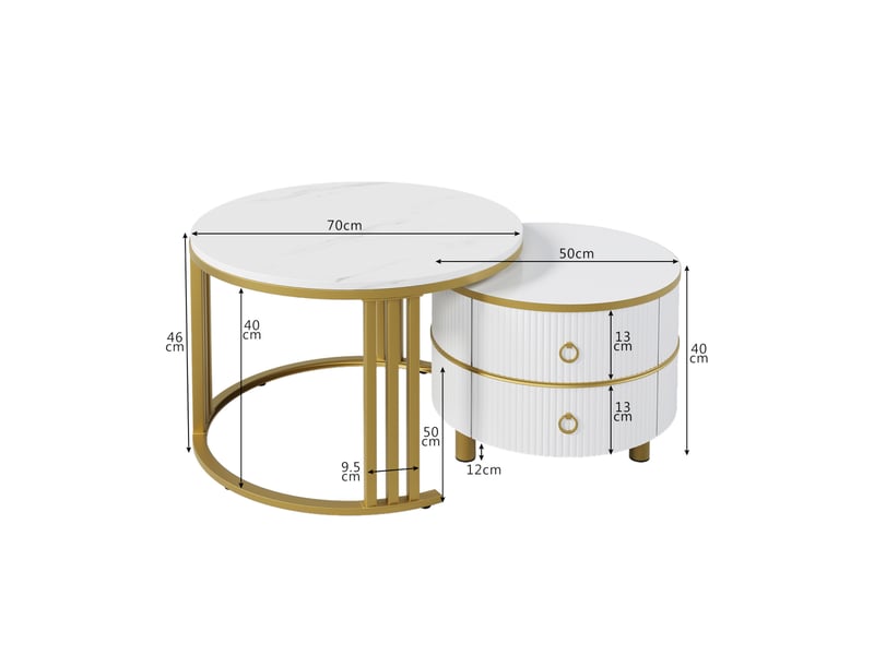 Table basse, 70x70x46 cm, effet marbre, 2-en-1, 2 tiroirs, style luxueux, design moderne et fonctionnel pour salon - Conforama C