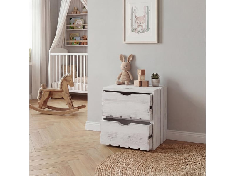 Commode hwc-c62, 2 tiroirs, 36x32x26cm - blanc shabby - Conforama B