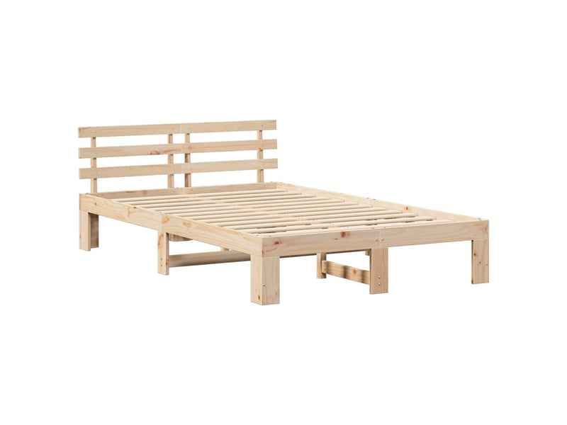  Lit double- lit adulte -  cadre de lit avec tête de lit naturel 135 x 190 cm pin massif  - Conforama C