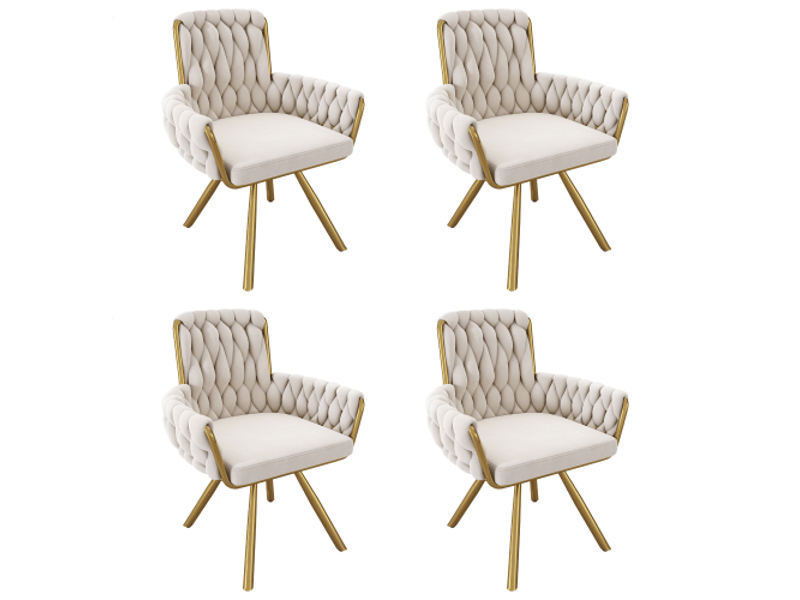  Lot de chaises de salle à manger, chaise beige, tissu en velours, chaise pivotante de loisirs avec 4 pieds de support en métal  - Conforama A