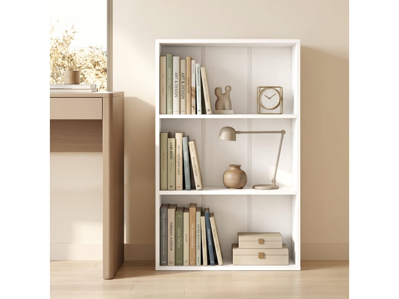  Bibliothèque étagère de rangement avec 3 compartiments et étagère réglable, 60 x 24 x 93 cm, blanc  - Conforama D