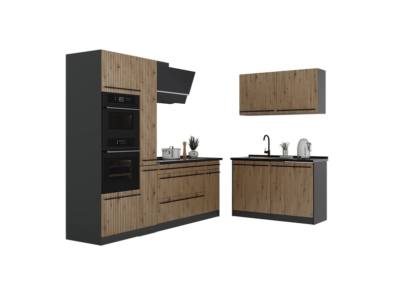  Vicco cuisine en angle, chêne artisananthracite, 230 x 120 cm plan de travail anthracite  - Conforama E