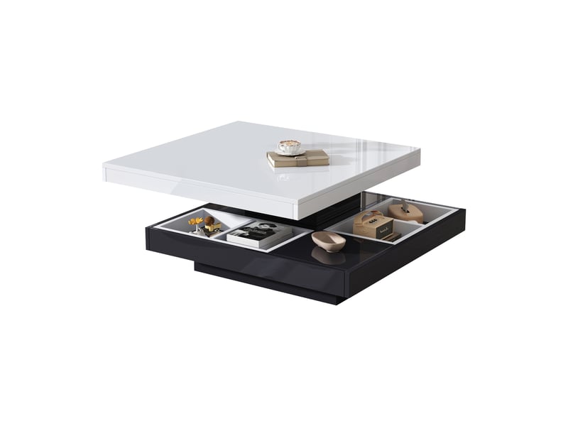  Table basse brillant carrée en panneaux de particules avec compartiments,pivotant à 360°,blanc+noir table basse blanc - Conforama A