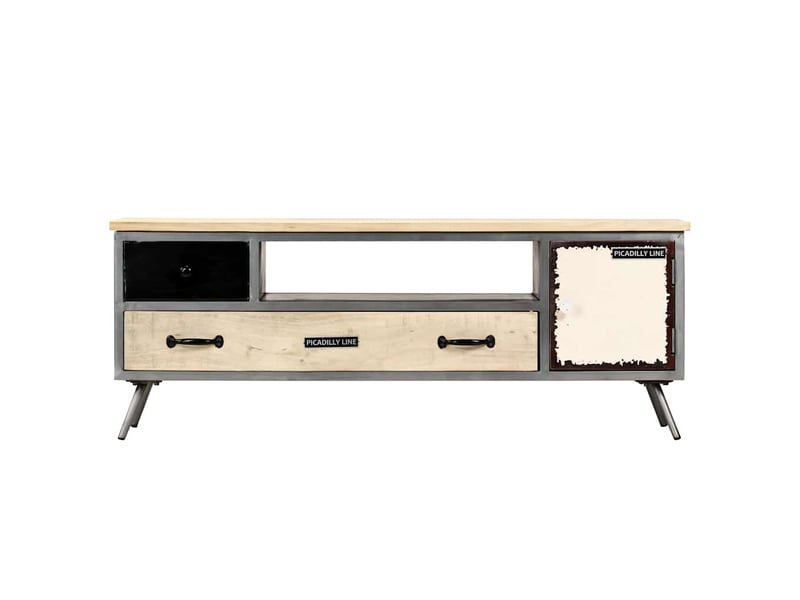  Meuble tv - banc tv - meuble de rangement bois de manguier massif et acier 120x30x45 cm  - Conforama A