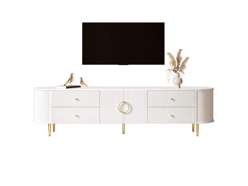  Meuble tv à 2 tiroirs et 2 portes avec étagère fixe et passe-câbles pour salon en mdf blanc  - Conforama A