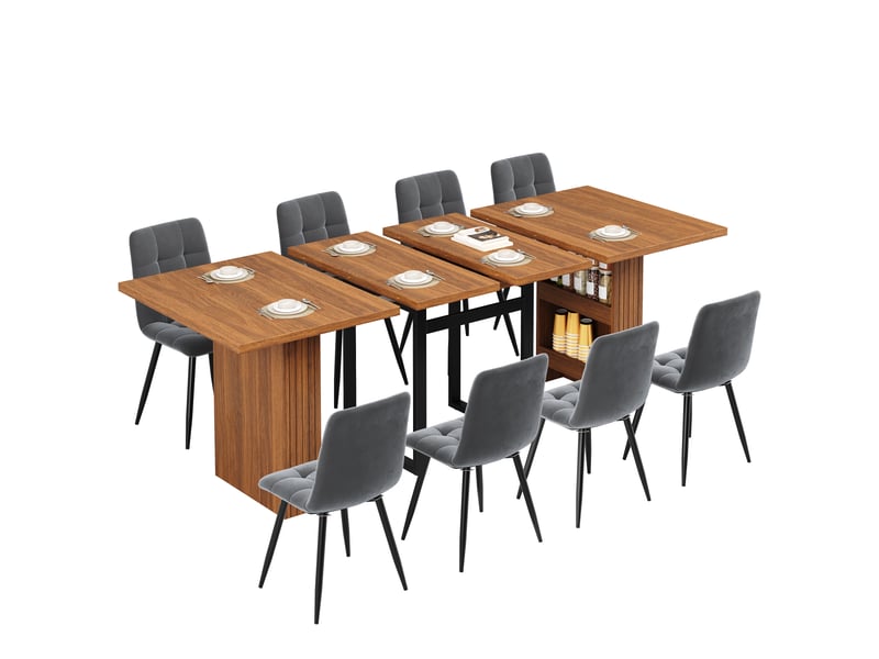  Table à manger extensible avec rangement intégré, rallonge 3 positions, pieds métal, décor bois, brun foncé evarich - Conforama A