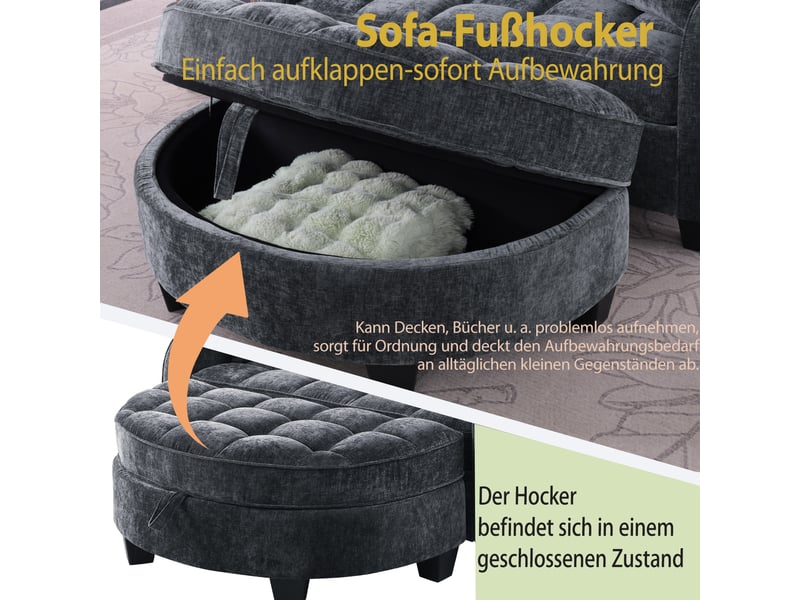  Canapé convertible, canapé-lit, en tissu, noir, 2 en 1, avec pouf, pour salon et séjour, adapté à l'espace de vie  - Conforama W