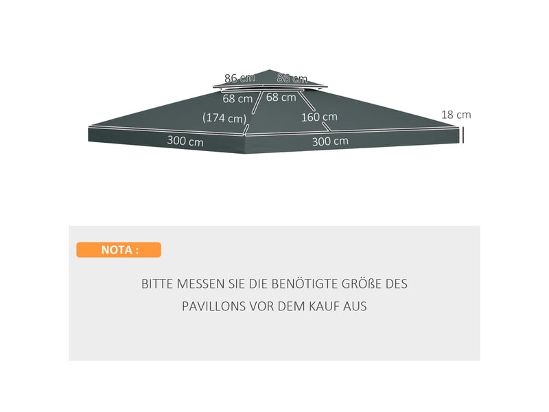  Toit de remplacement pour pavillon 3x3 m - polyester 180 gm² - déperlant - protection uv - 8 œillets 300x300x18cm - Conforama C