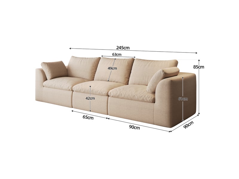  Canapé droit 3 places en tissu lin kaki, 245 cm, mousse compressée IKSETERA TRADING LTD - Conforama C