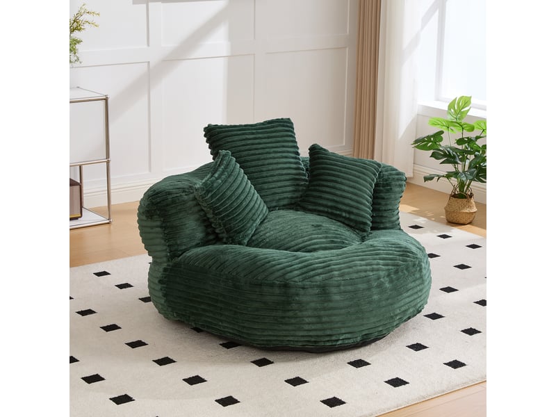  Fauteuil poire, velours côtelé, sans montage, avec accoudoirs, assise rembourrée, 108 × 108 × 52 cm - vert foncé C-DEGAYUN - Conforama C