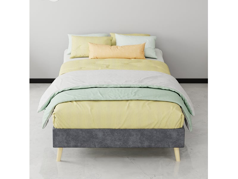  Modenvie cadre de lit 90x200 cm - structure en metal et tissu, sans tete de lit, sans matelas - gris  - Conforama B