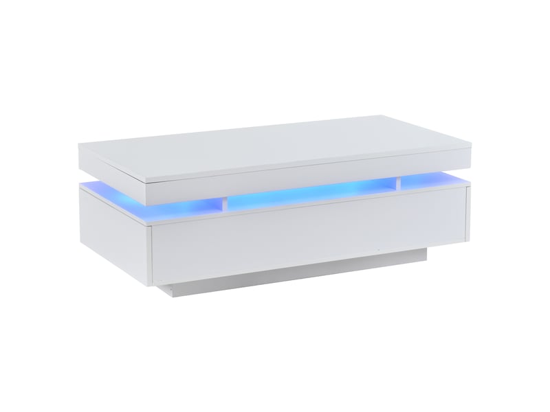  Table basse led 100 x 50 x 35 cm blanche brillante 2 tiroirs panneaux agglomérés usb rangement salon moderne chic pratique déco  - Conforama A