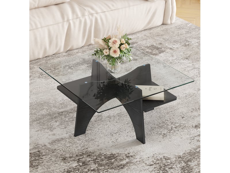  Table basse carrée 80x80x40 cm fixe mdf noir  - Conforama B
