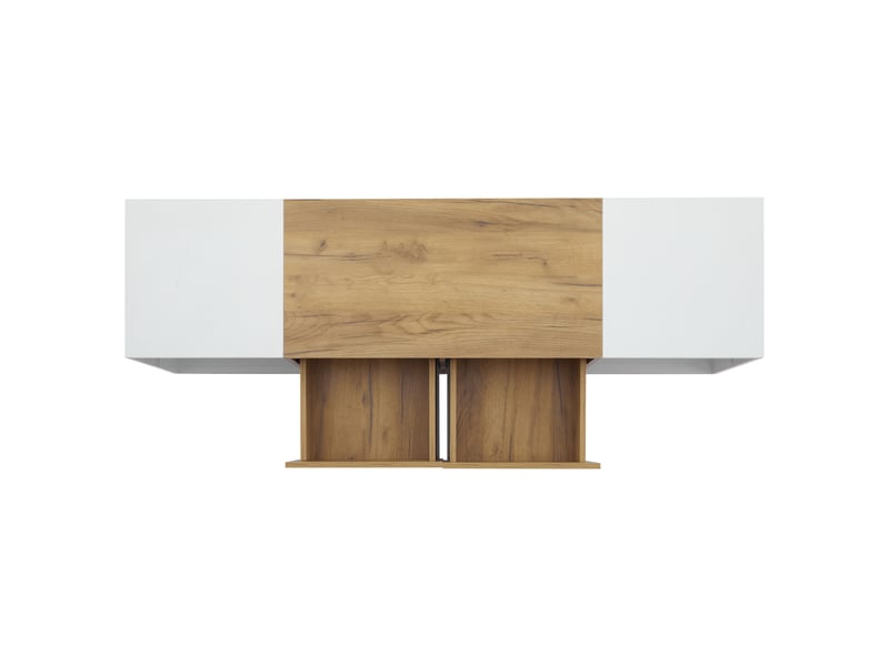  Meuble tv blanc - jusqu’à 70 pouces, 3 étagères (2 en verre) et 2 tiroirs - design moderne  - Conforama E