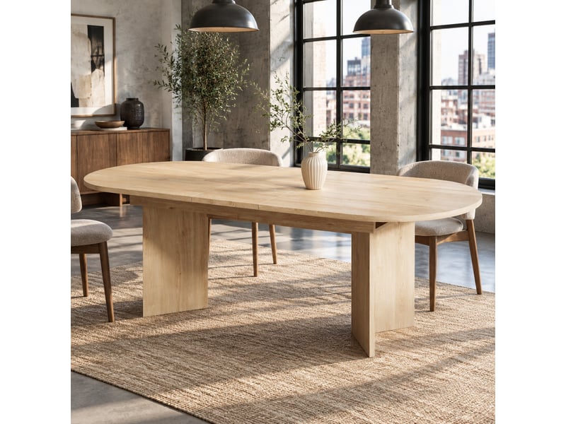  Table extensible pour 6 à 8 personnes avec plateau épais et angles arrondis, style moderne, en mdf chêne, 140180 × 90 cm  - Conforama D