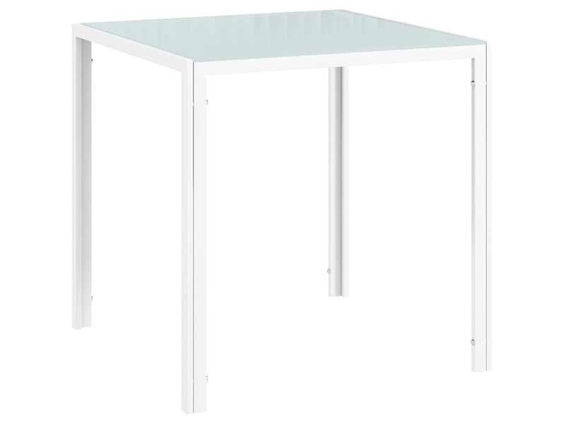  Table de salle à manger carrée pour 4 personnes avec plateau en verre et cadre métallique blanc dimensions 75 × 75 × 75 cm  - Conforama A